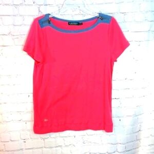 Lauren  Ralph‎ Lauren Pink  Black Label   Zip   Shoulders  Womans Top XL